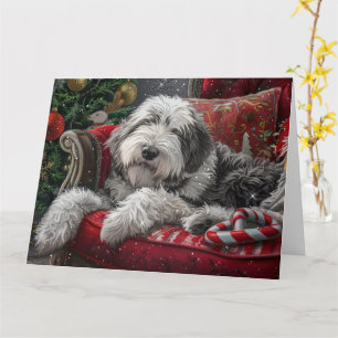 Carte Old English Sheepdog Festive de Noël