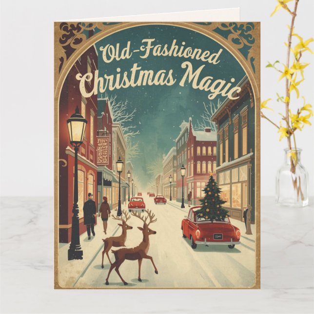 Carte Old-Fashioned Christmas Magic; Holiday Greeting (Fleur jaune)