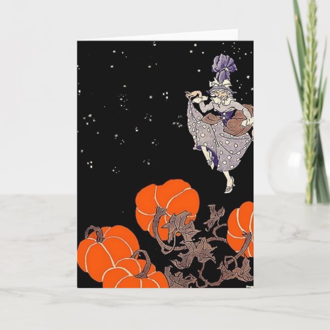 Carte Old fashioned witch in pumkin patch (Devant)