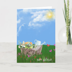 Carte old wheelbarrow with flowers birthday