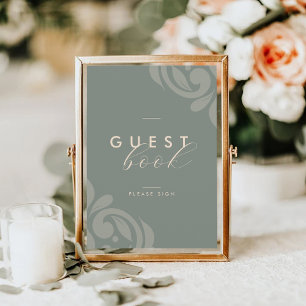 Carte Olive Terre Élégant Minimal Damask Guestbook Signa