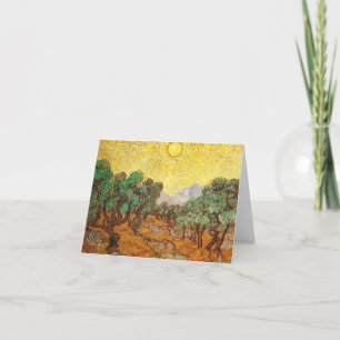 Carte Olive Trees Ciel jaune et Sun Van Gogh Art fin