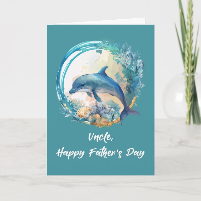 Carte Oncle Fête des pères dauphin Océan Vagues de vie (Devant)