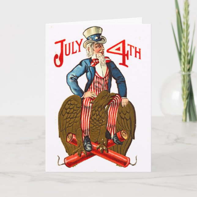 Carte Oncle Sam Firecrackers Juillet 4 Patriotique Vinta (Devant)