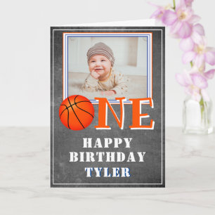 Carte One Chalkboard Basketball photo 1er anniversaire 