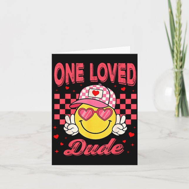 Carte One Loved Dude Checkered Heart Valentines Day Boys (Devant)