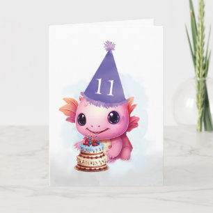 Carte Onzième 11e anniversaire mignon Axolotl rose