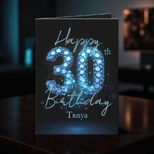 Carte Opulent Chic Sapphire Bleu et Noir 30e anniversair