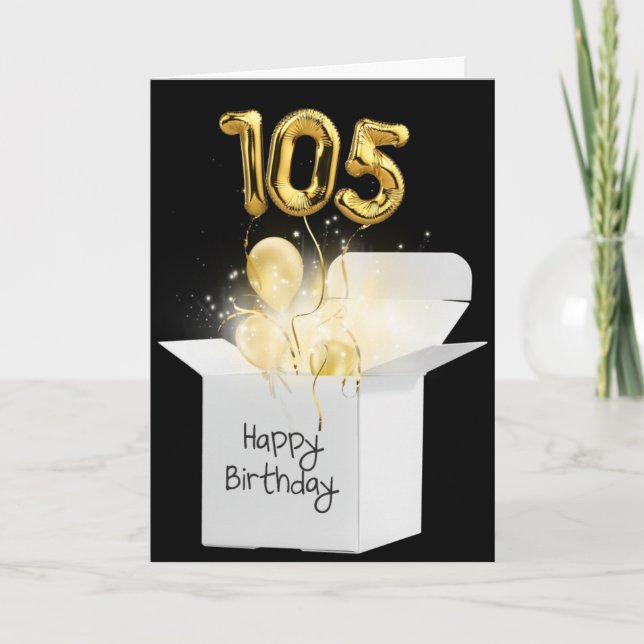 Carte Or 105e Anniversaire Ballons En Boîte Blanche (Devant)