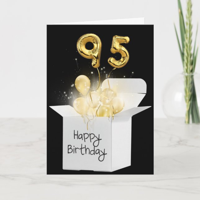 Carte Or 95e Anniversaire Ballons En Boîte Blanche (Devant)