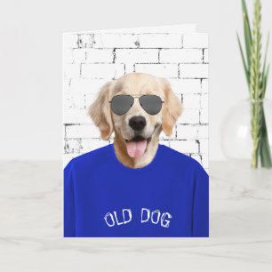 Carte or d'anniversaire récupératrice en t-shirt bleu