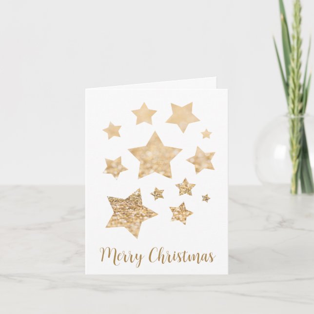 Carte Or étincelant étoiles Joyeux Noël blanc (Devant)