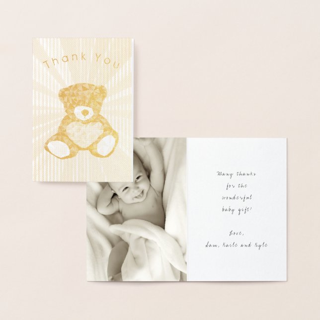 Carte or Modèle photo Merci baby shower (Affichage)