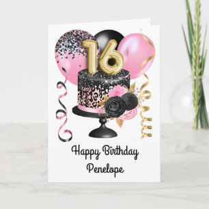 Carte Or rose et noir 16e anniversaire