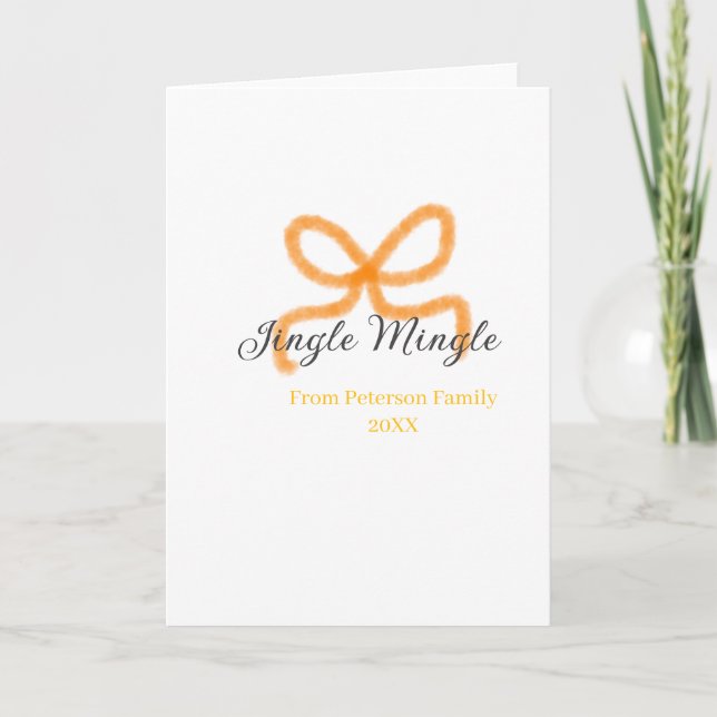 Carte Orange bow jingle Mingle retro boho family namdate (Devant)
