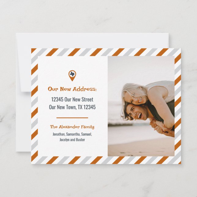 Carte Orange Brûlé Nous Avons Déménagé Striped Moving Ph (Dos)