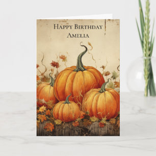 Carte Orange Citrouille Rustique Automne Anniversaire