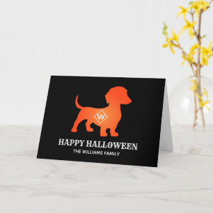 Carte Orange Dachshund Happy Halloween Nom de famille