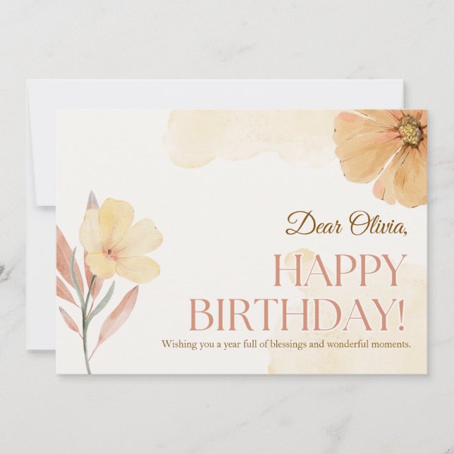 Carte Orange Elegant Aquarelle Floral Anniversaire (Devant)