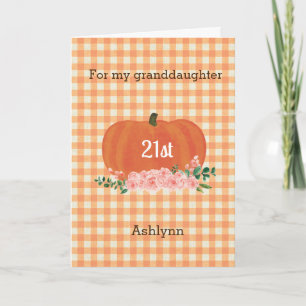 Carte Orange En vichy Citrouille Automne Anniversaire Pe