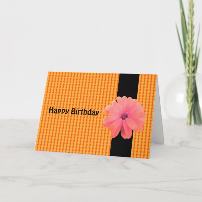Carte Orange Fleur Noir Ruban Voeux Anniversaire (Devant)
