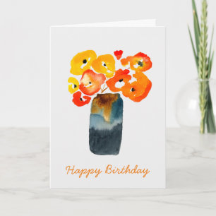 Carte Orange fleurs de pavot aquarelle