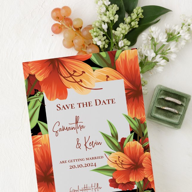 Carte Orange Floral Rustique Boho Mariage Enregistrer La (Pretty Orange Floral Wedding Save The Date Invitation)