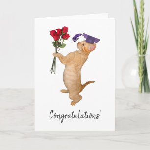 Carte Orange kitten with Red Roses Graduation Card