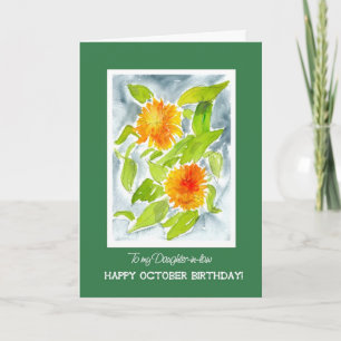 Carte Orange Marigolds belle-fille Octobre Anniversaire