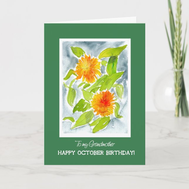Carte Orange Marigolds Grand-mère d'Octobre Anniversaire (Devant)