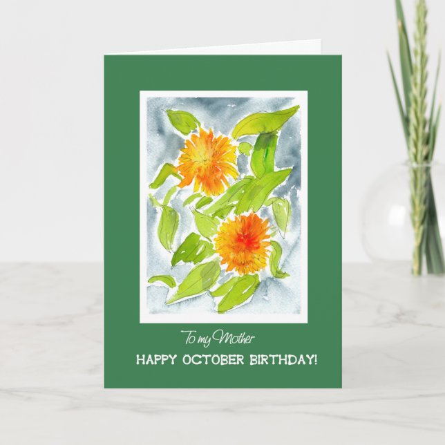 Carte Orange Marigolds pour l'anniversaire d'octobre de  (Devant)