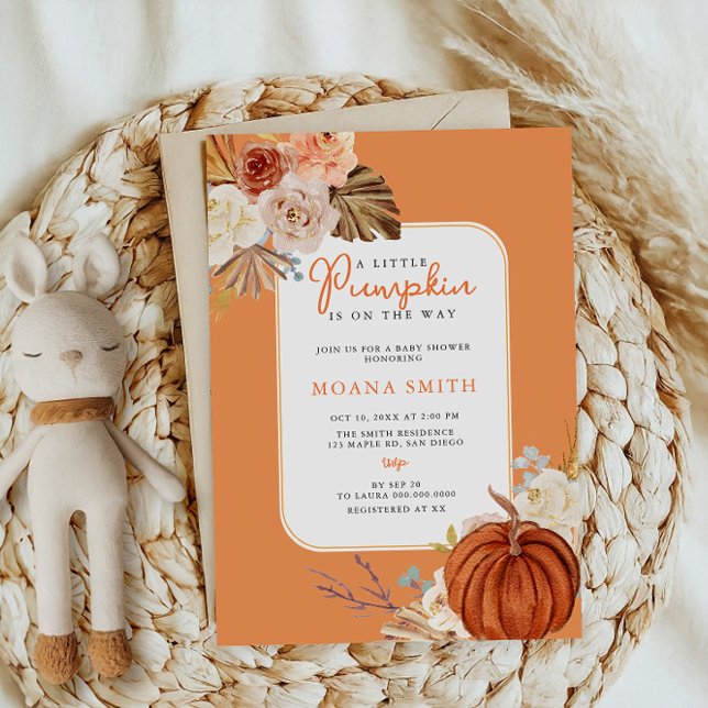 Carte Orange Pastel Boho Citrouille Baby shower d'automn (Créateur téléchargé)