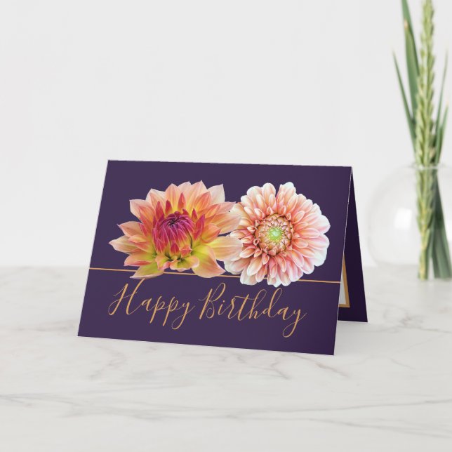 Carte Orange Red Dahlias Joli Bouquet Floral Anniversair (Devant)