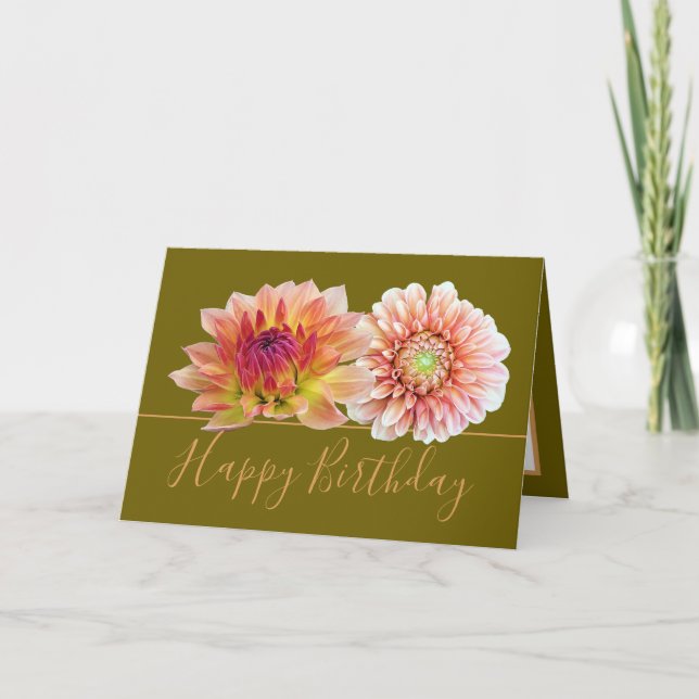 Carte Orange Red Dahlias Joli Bouquet Floral Anniversair (Devant)