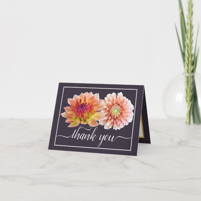 Carte Orange Red Dahlias Joli bouquet floral Merci (Devant)