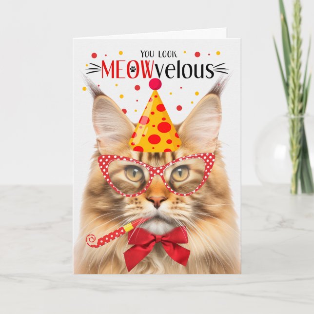 Carte Orange Tabby Maine Coon Cat MEOWvelous Anniversair (Devant)