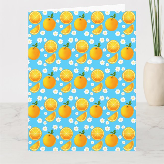 Carte Oranges mignonnes et fleurs blanches (Devant)