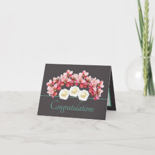 Carte Orchidée à la menthe grise et Bouquet Rose Félicit
