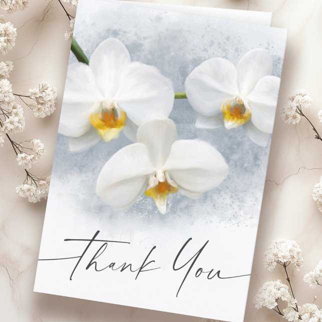 Carte Orchidée blanche phalaenopsis écriture élégante me (White orchid phalaenopsis elegant script thank you card)
