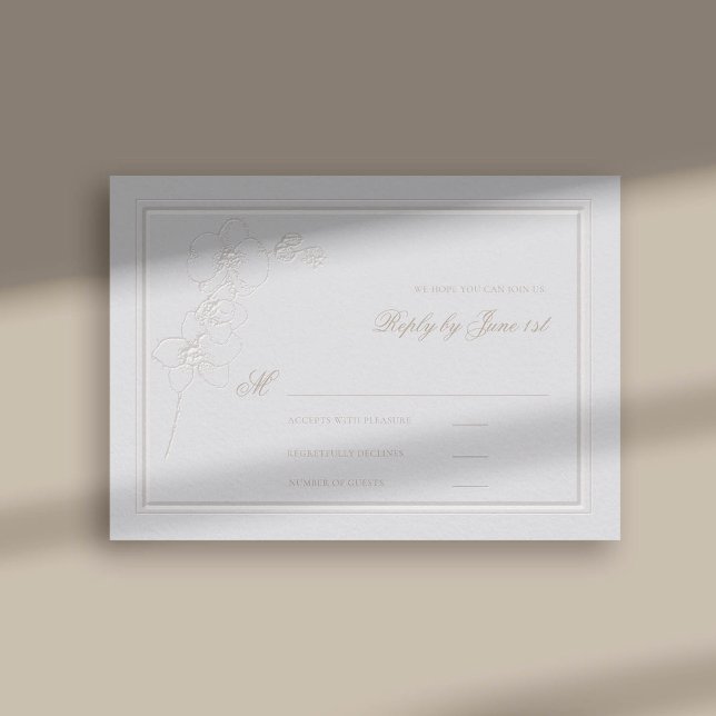 Carte Orchidée Faux Cadre Embossé Réponse officielle du  (faux embossed orchids double frame modern classic wedding rsvp response reply ivory)