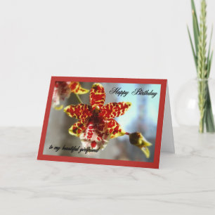 Carte Orchidée rouge Joyeux anniversaire à ma petite ami