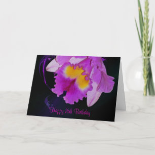 Carte Orchidée violette 16e anniversaire heureux