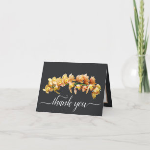 Carte Orchidées jaunes orange Merci Arrière - plan gris