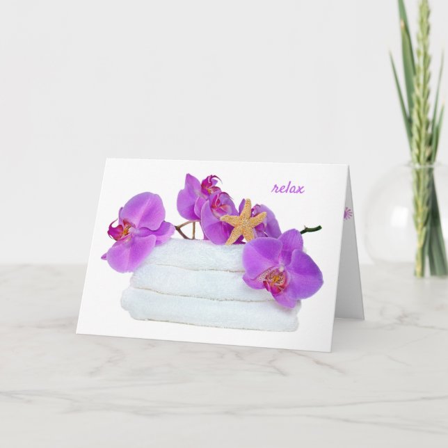 Carte orchidées roses sur serviettes blanches avec étoil (Devant)