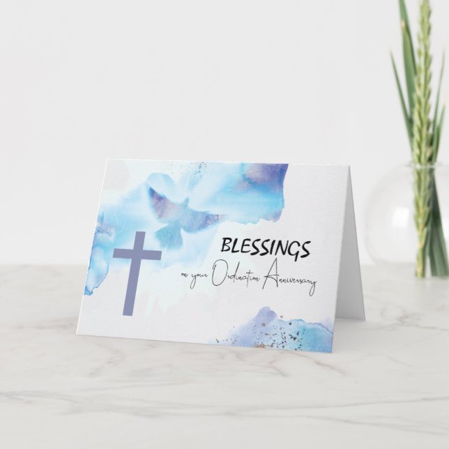 Carte Ordination Anniversaire Bénédiction Croix violette (Devant)