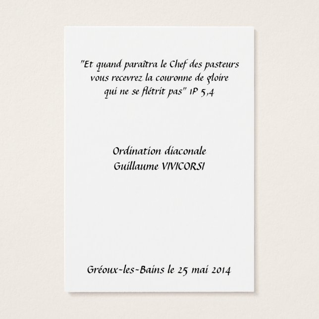 Carte Ordination Diaconat (Dos)
