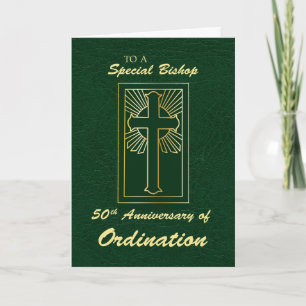 Carte Ordination évêque 50e anniversaire Cuir vert