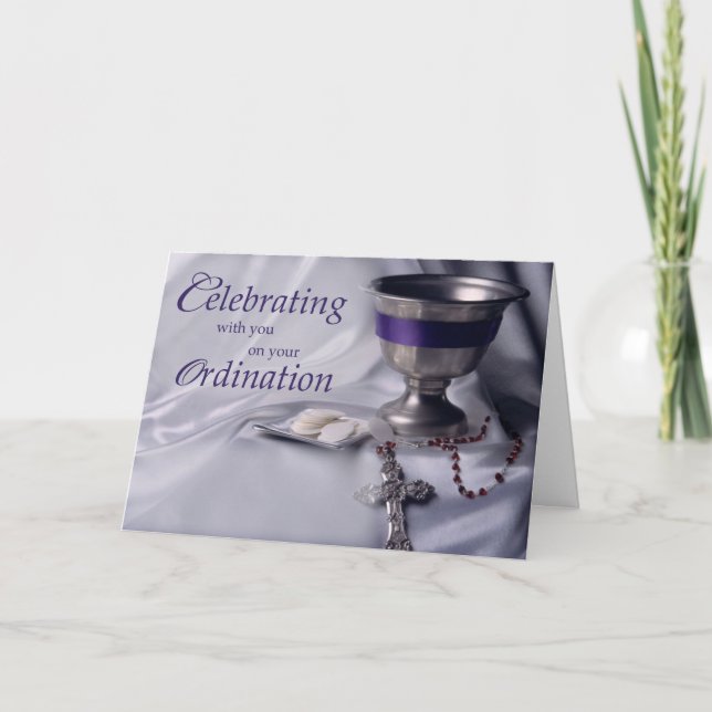 Carte Ordination, Félicitations Chalice, Rosaire (Devant)