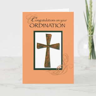 Carte Ordination Félicitations Croix métallique