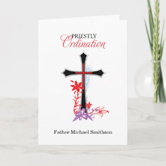 Carte Ordinations de prêtres Croix noire avec des tourb